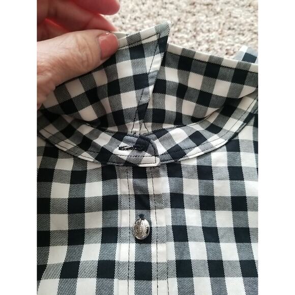 Womens Plus Chaps Blouse Shirt Size 3X Black White Plaid Cotton L/Sleeve - Picture 9 of 11